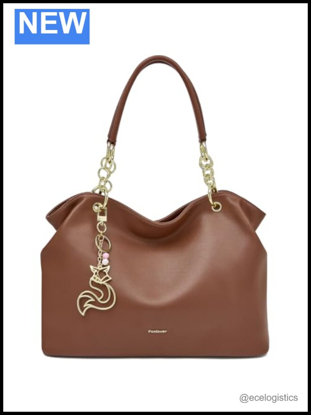 Designer Leather Tote Handbag with Zipper Pockets